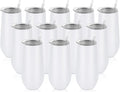 Lifecapido 12oz Stemless Champagne Flute Tumblers - 12 Pack Insulated Stainless Steel Tumbler Set for Wedding, Birthday, Christmas (White)