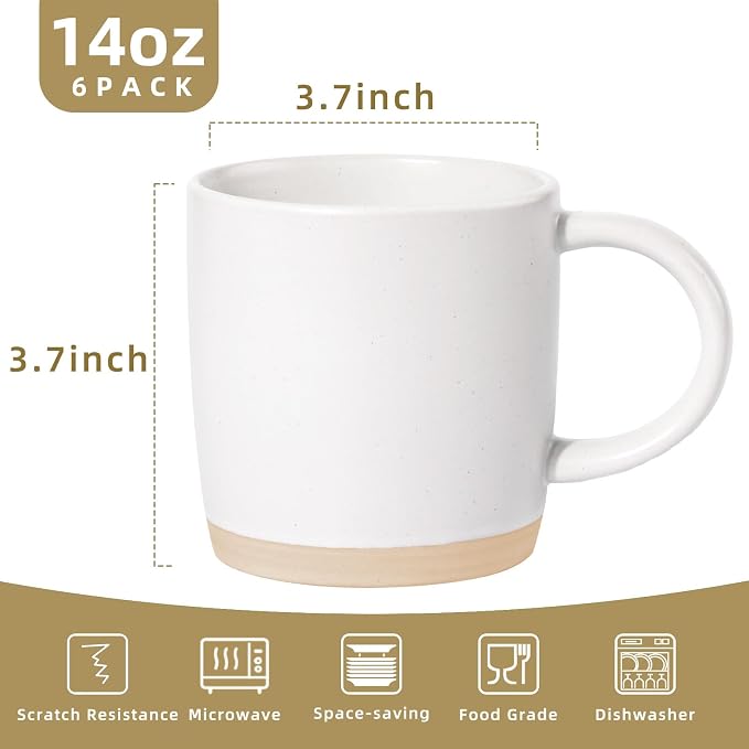 Coffee Mugs Set of 6, 14 oz Coffee Cups Ceramic, Ceramic Cup Set with Handle and Speckled Patterns for Coffee, Tea, Cocoa, Milk, Microwave & Dishwasher Safe