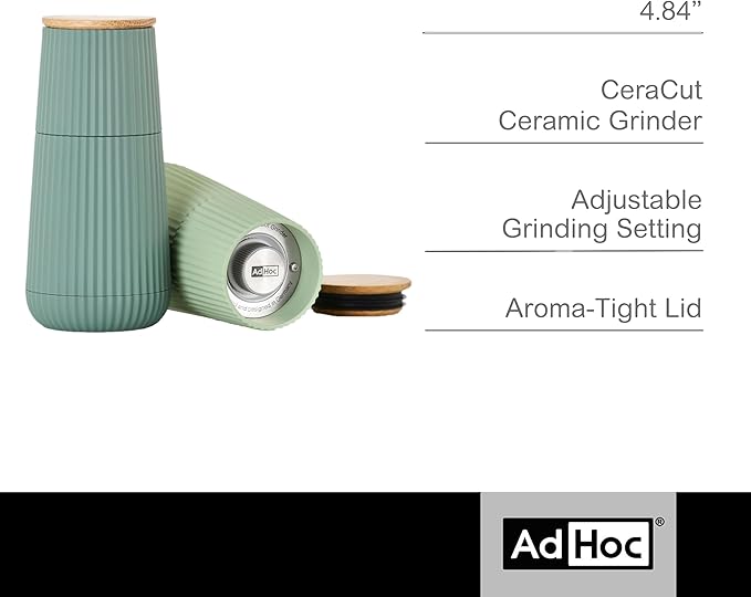 AdHoc Scape Salt & Pepper Mill Set - Salt & Pepper Grinders with Ultra-Sharp Grinding Mechanisms - Refillable Mills & Spice Shakers with Adjustable Grinding - Dark Green & Light Green