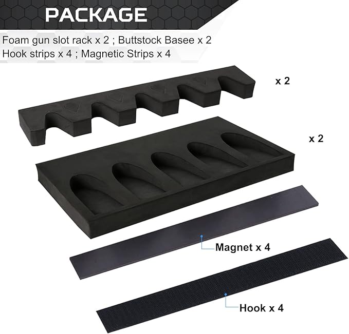 OCQOTAT Gun Rack for Gun Storage, Gun Safe Accessory for Rifles and Shotguns, Gun Holder in Gun Cabinet, Shotgun Rifle Rest, Foam Material with Magnetic Strip and Hook Strip , Gifts for Hunters