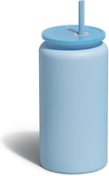 Glass Cups With Lids and Straws, 16oz Stainless Steel Beer and Iced Coffee Cup, Smoothie Drinking Cup, Light Blue (Textured Matte Finish, Not Sublimatable)