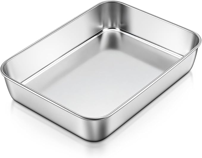 E-far Mini Lasagna Pan, Stainless Steel Rectangular Baking Pan, 9x7x2 Inch Sheet Cake Pan Metal Bakeware Toaster Oven Tray for Brownie Casserole, Deep Side & Heavy Duty, Anti-Rust & Dishwasher Safe