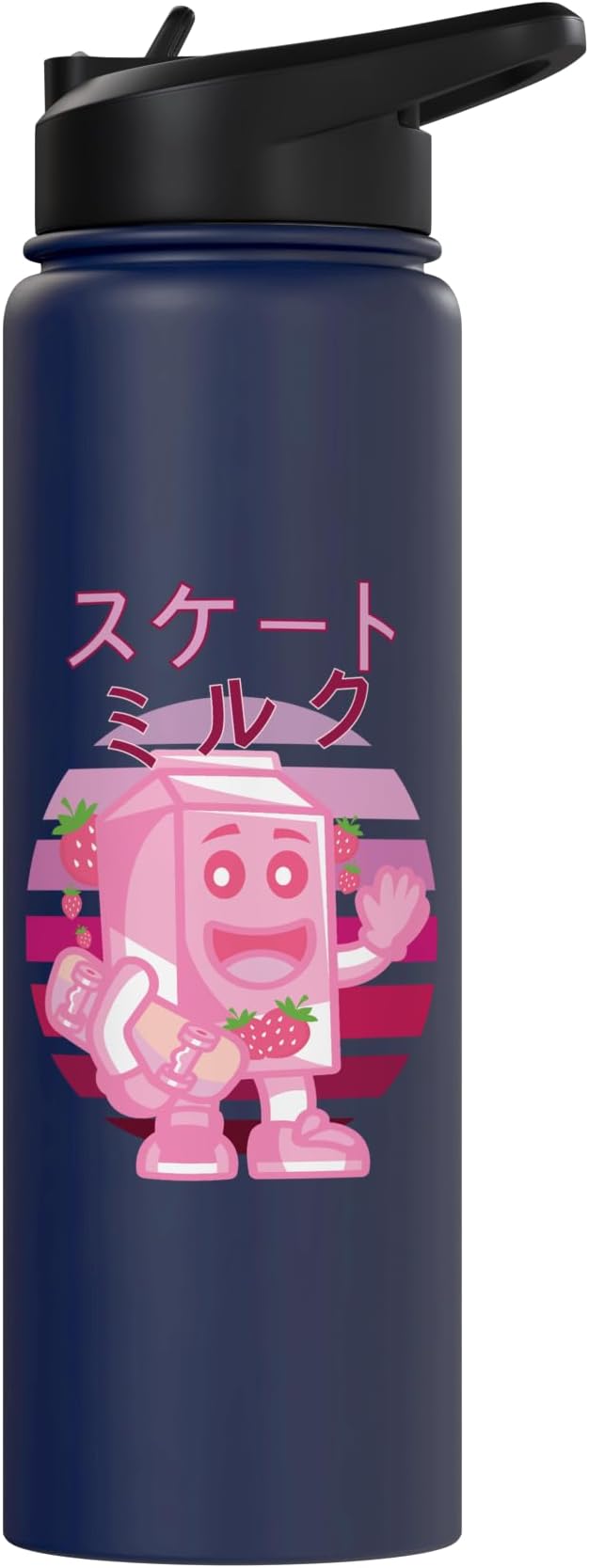 Retro 90s Japanese Skateboarding Strawberry Milkshake Carton Stainless Steel Insulated Water Bottle