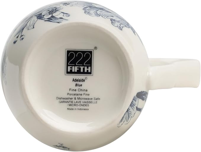 222 Fifth Adelaide Large Coffee Mugs Set of 4, 14.5 oz Porcelain Coffee Cups with Handle, Ceramic Tea Cup for Cappuccino, Latte, Cocoa, Microwave & Dishwasher Safe Decorative Gift Sets, Blue and White