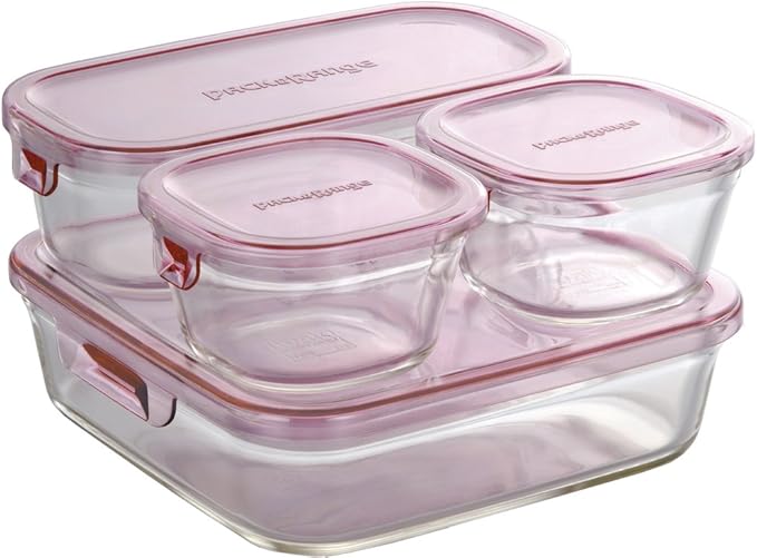 iwaki PS-PRN-4P2 Heat Resistant Glass Storage Containers, Pink, Set of 4, Pack & Range