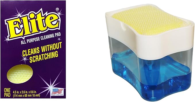 Elite All Purpose Cleaning Pad, 24 Pads (Individually Boxed) and Elite Buddy Dish Soap Dispenser and Sponge Caddy (White)