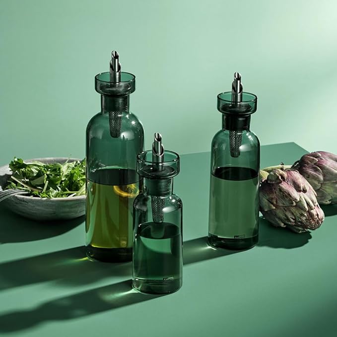 AdHoc AromaPour Oil & Vinegar Dispenser - Reusable, No-Drip Glass Container with Stainless Steel Filter - Dishwasher Safe - 10 oz