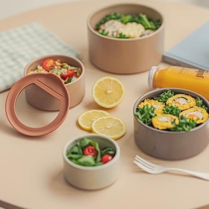 6 Set FIKA One Kitchen Ceramic Round Food Container Set with Glass Lid, Porcelain Prep, Mixing & Serving Bowls, Microwave, Oven & Dishwasher Safe Storage, Home Deco Canister (200ml / 0.21qt / 7oz)