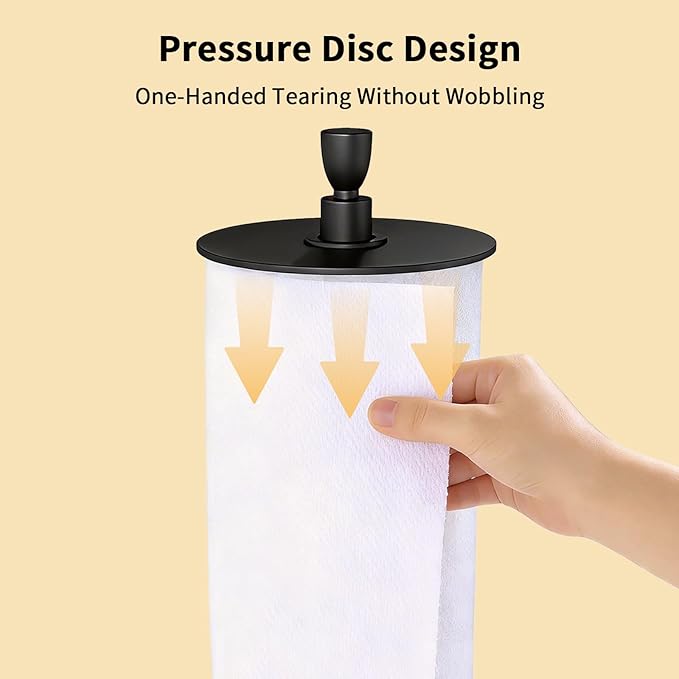 YUMORE Paper Towel Holder Countertop, Weighted Base Non Slip, One-Handed Tear No Tipping, Standing Paper Towel Roll Holder for Kitchen Stove Side, Small Space Corner, Stainless Steel (Matte Black)