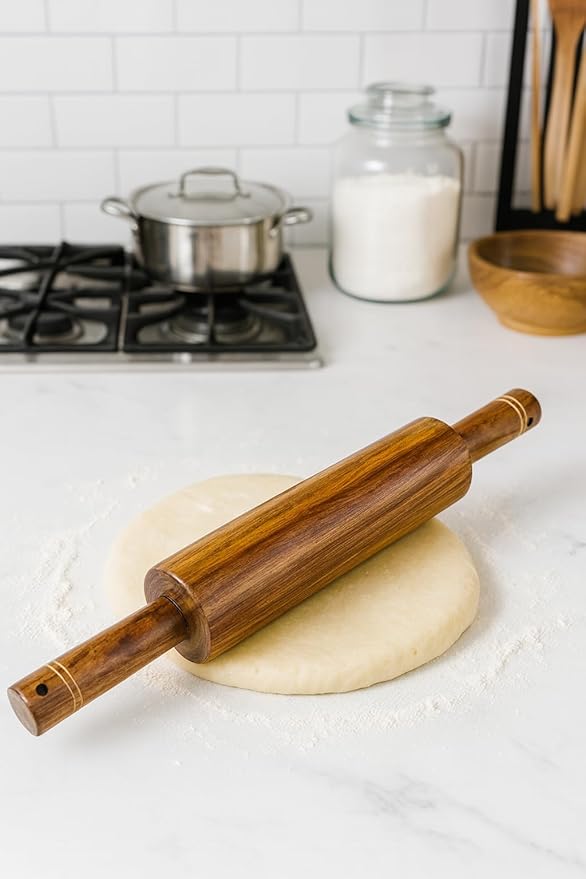 Classic Wooden Rolling Pin for baking, 18-Inch Hardwood Dough Roller for Baking Pizza, Pie, Pastry and Cookies, Premium Quality Essential for Kitchen