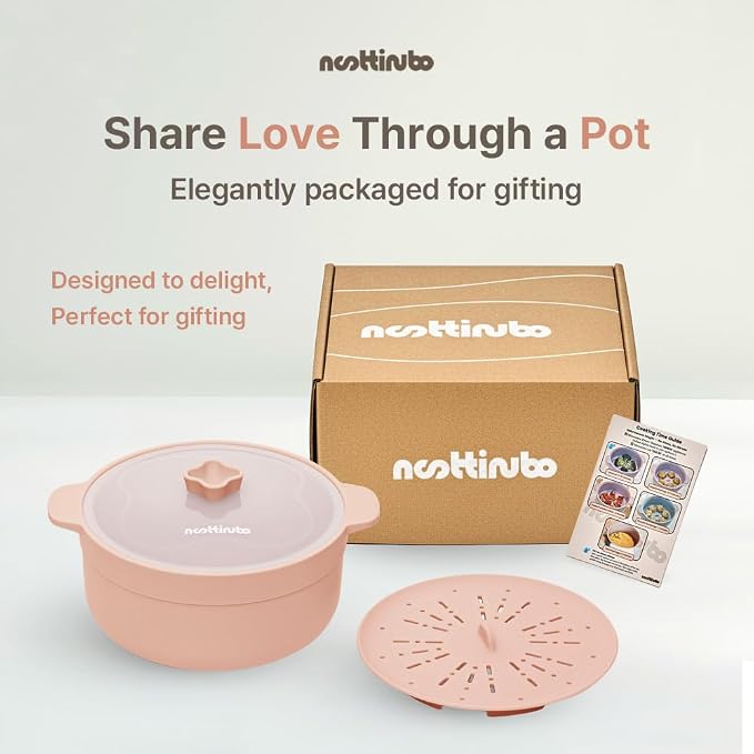 Microwave Egg Cooker & Ramen Cooker | 1.2L Silicone Microwave Steamer Pot with Lid & Steamer Mat | BPA-Free, Dishwasher Safe | noottinubo (Strawberry Milk)