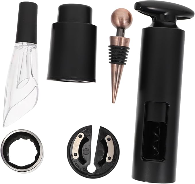 Zerodeko 6pcs Rotary Bottle Opener Set Corkscrew Wine Aerator Decanter Aluminum Alloy Abs Material Black Wine Accessories Kit
