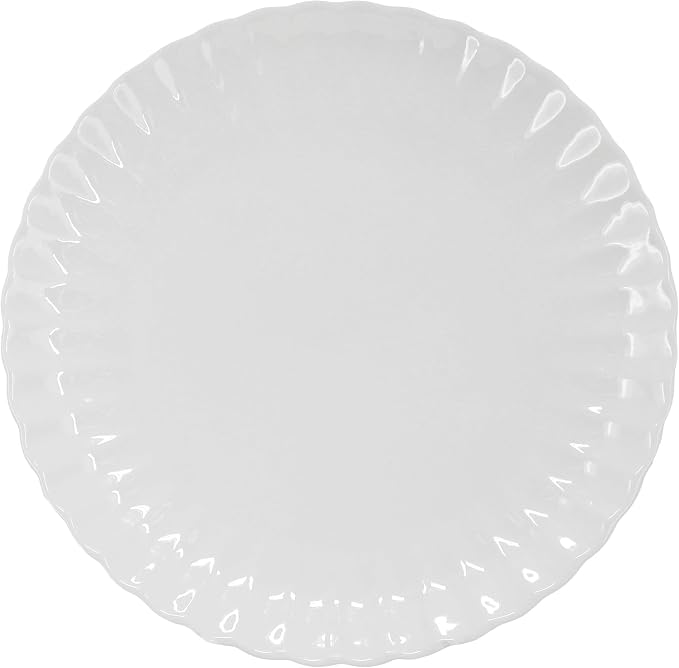 Elama Jane 16 Piece Scalloped Double Bowl Porcelain White Dinnerware Set, Serveware, Tableware, Bowls, Plate Set (Jane)