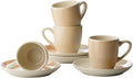 famiware Glacier Espresso Cups with Saucers Set of 4, 3oz Espresso Cup Set, Coffee Mug Set for Latte, Macchiato, Stoneware Demitasse Cups Set for Cafe, Microwave&Dishwasher Safe, Honey Beige