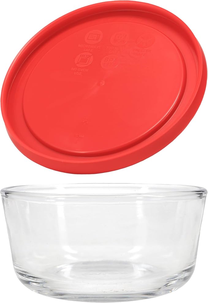 Pyrex 7200 2 Cup Glass Bowls & 7200-PC Red Food Storage Replacement Lids (6-Pack) - Made in USA