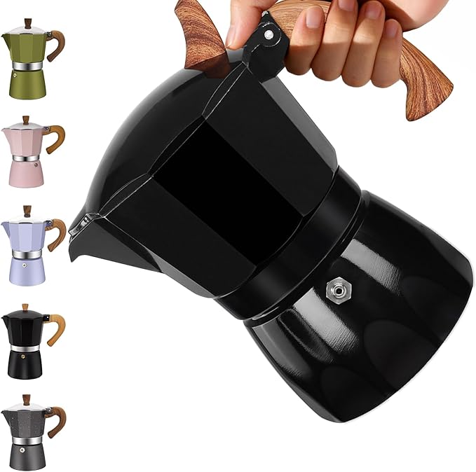 3 Cup Aluminum Moka Pot Classic Stovetop Espresso Coffee Maker 150ml 5oz Coffeemaker Percolator Mocha Pot Greca Coffee Maker Cafe Makers for Italian and Cuban Café Brewing Black