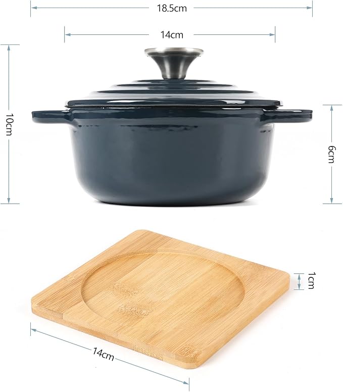 HAWOK Enameled Cast Iron Mini Dutch Oven, Dia5.51inch, 23oz, Set of 2, Navy blue