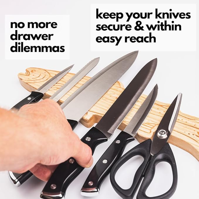 16" Premium Mangetic Knife Holder for Wall - Strong Heavy-Duty Engraved Magnet for Knives - Wall or Refrigerator Kitchen Magnetic Knife Stripe - Designed in U.S. (Trout)