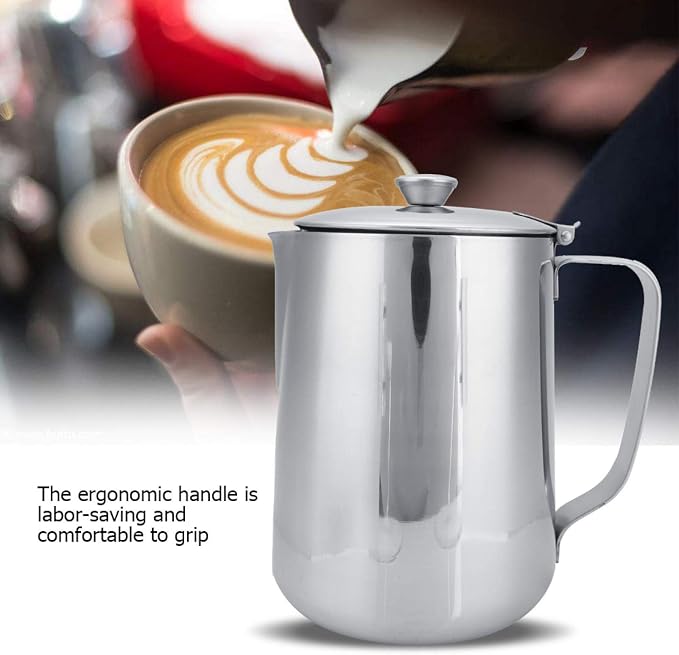 Frothing Pitcher, Steam Pitchers Milk Jug, Stainless Steel Coffee Cup Mug Milk Steaming Cup with Lid for Latte Coffee Art(2000ml)