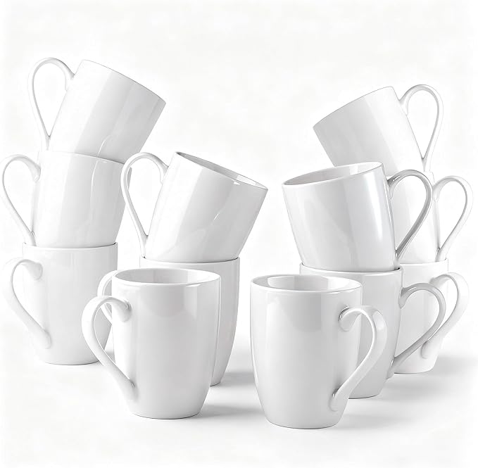 GBhome 12 OZ Off White Coffee Mugs, Ceramic Coffee Mugs Set with Large Handle for Man,Woman,Dad,Mom, Light Weight Coffee Mugs for Latte/Cappuccino/Cocoa/Milk, Dishwasher &Microwave Safe,12Pcs