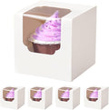 30 Pcs White Cupcake Boxes Individual Easy Assembly with Insert and Window, 3.5" x 3.5" x 3.5" Cupcake Holders