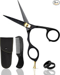 Ontaki Beard and Mustache Scissors for Men - 5.5 in, Black, Left Hand - 420C Japanese Steel Precise Sharp Blades - Complete Grooming Kit with Mustache Comb & Scissors Set