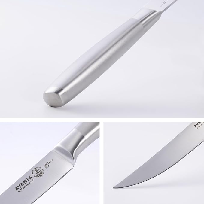 Messermeister Avanta Forged 5” Fine Edge Steak Knife Set - Pack of 2 - German X50 Stainless Steel - Rust Resistant & Easy to Maintain - 8 Steak Knives Total