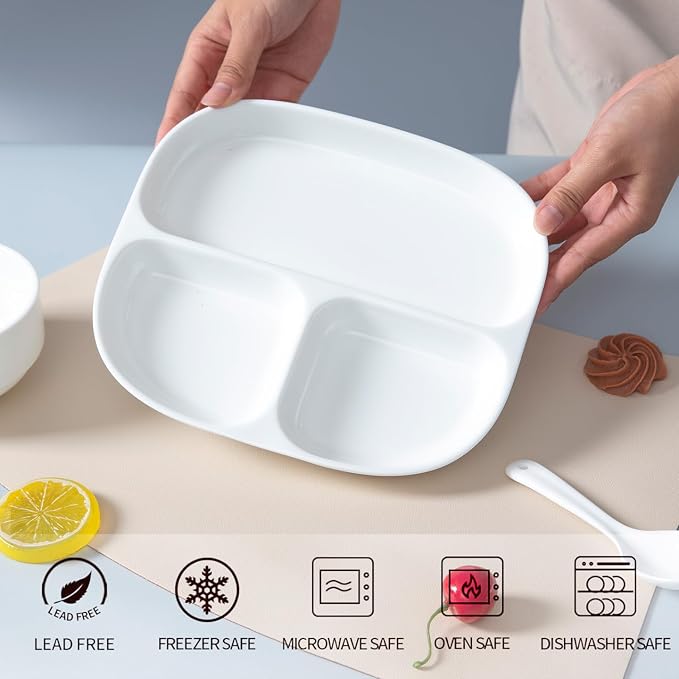 Portion Control Plate - Fine Bone China Porcelain Divided Plates for Adults, Children, Healthy Diet