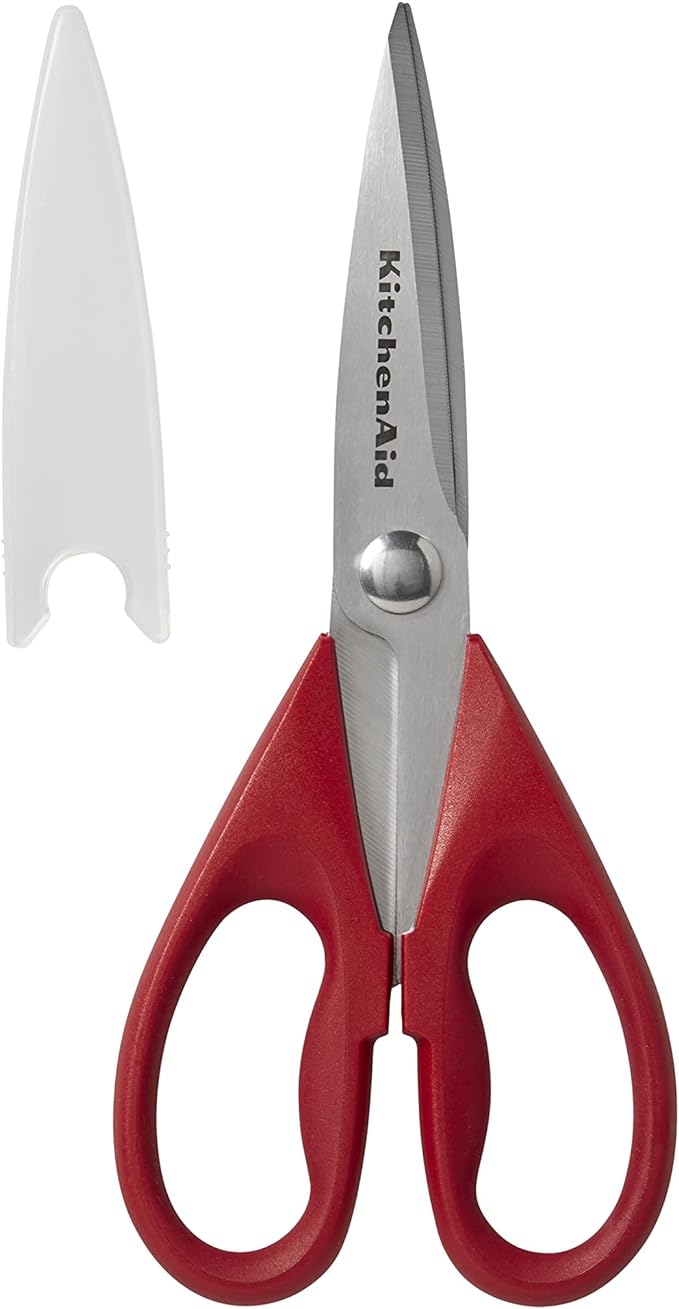 KitchenAid 8.72-Inch Stainless Steel Shears and 9-Inch Pizza Wheel with Sharp Blade and Built In Finger Guard, Red