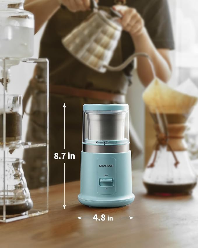 SHARDOR Quiet Coffee Grinder Electric, 70g Removable Bowl Spice Grinder for Coffee Beans, Seeds and Grains, Super Silent Grinding Mill with 60dB Low Noise, 2.5oz Capacity, Blue