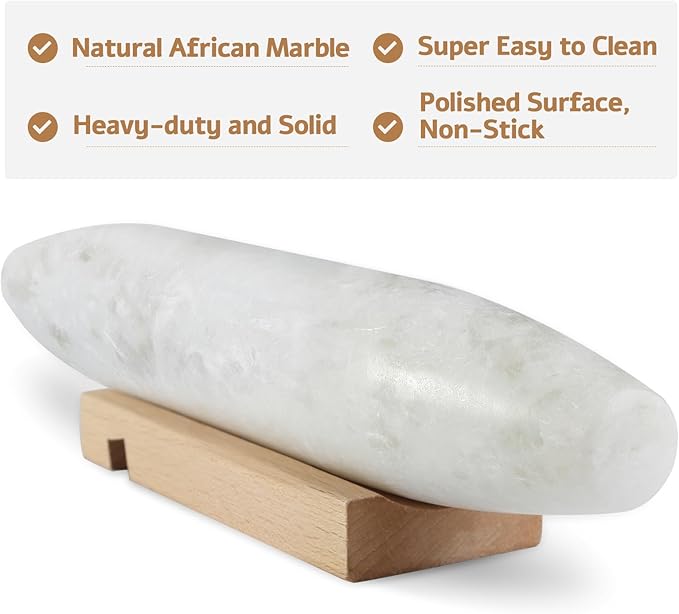 Koville African Natural Marble French Rolling Pin, 12inch Non-Stick Rolling Pin for Baking, Dough Roller for Pasta, Dumpling, Fondant, Pie, Bread, Pizza, Kitchen Baking Tools(Namib Fantasy)