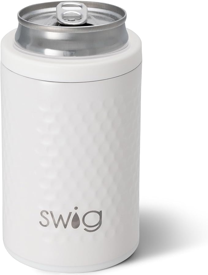 Swig Life Standard Can Cooler, 12oz Insulated Bottle & Can Holder, Stainless Steel Cooler, Covers for Standard 12 oz Beer Bottles, Beach Accessories for Women (Golf Ball)