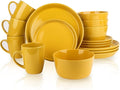 Plates and Bowls Sets, 16 Pieces Dinnerware Sets, Dishes Set for 4, Christmas, Kitchen Set is Home Essentials, Yellow