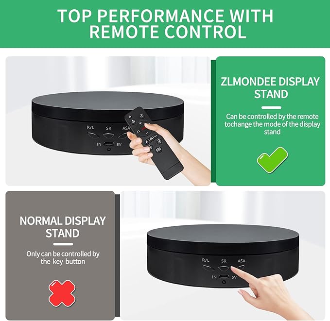 Remote Motorized Rotating Display Stand Turntable Motorized Lazy Susan with 5.74/7.08/8.66 inch Replacement Cover for Photography Products and Shows (Black)