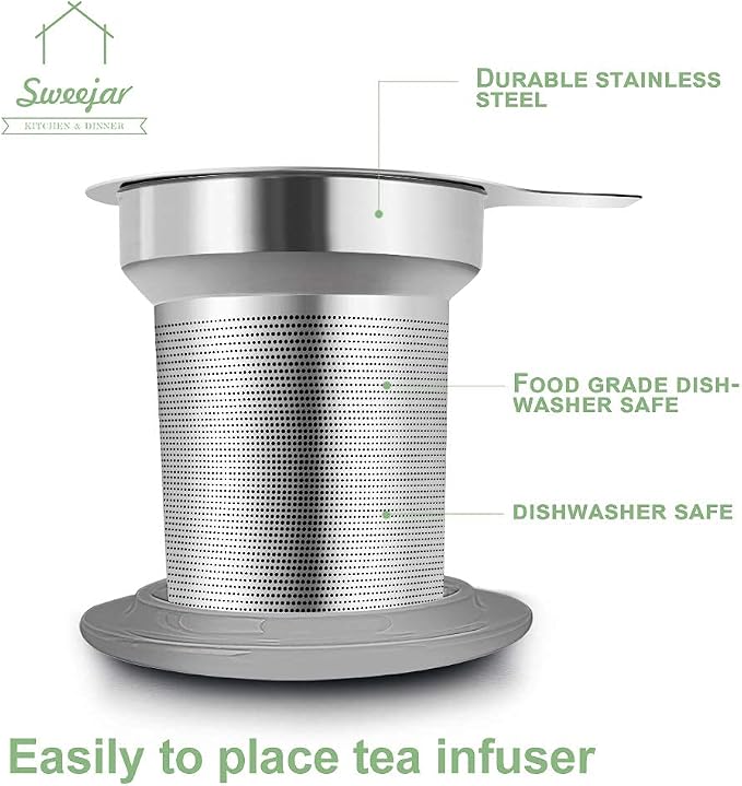 Sweejar Porcelain Tea Infuser Mug with Lid, 16 oz Teacup with Strainers for Loose Leaf Tea, Microwave and Dishwasher Safe Coffee Mug(Pink)