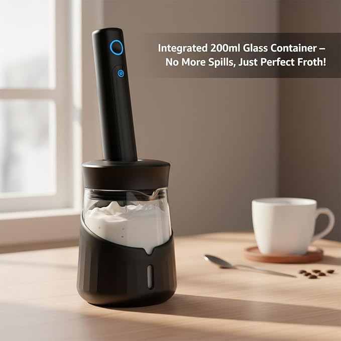 Black Handheld Milk Frother Wand for Coffee, Rechargeable Electric Whisk, Mini Milk Foamer for Latte, Cappuccino, Coffee, Hot Chocolate, Matcha