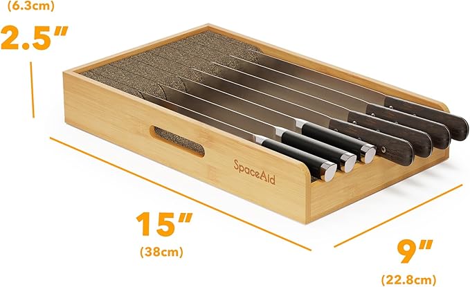 SpaceAid Knife Drawer Organizer 9 inches Wide Bamboo Insert Dock, Kitchen Steak Knives Holder Organizers Block for Drawer in Storage Organization (Medium, Natural)