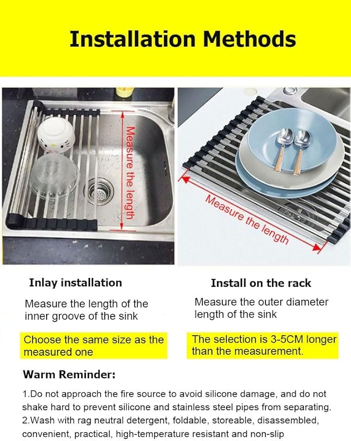 Roll-UP Dish Drying Rack, Stainless Steel Dish Drainer Over The Sink for Kitchen Countertop, Foldable Rollable Kitchen Sink Rack 14.6”to 18.5”(Gray,43x35cm/16.9x13.8in)