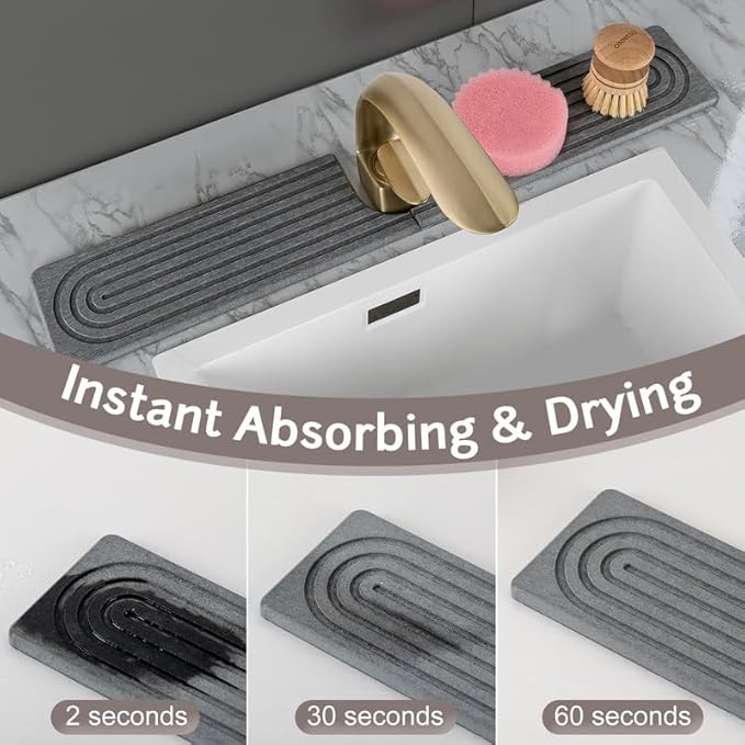 Fast Drying Stone Faucet Mat for Kitchen Sink, Diatomite Water Absorbing Stone Tray for Sink to Prevent Pooling, U-Shaped Stone Faucet Mat Fits Kitchens and Bathrooms