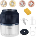 2026 Upgrade Electric Garlic Chopper, Mini Portable Veggie Chopper, 300ml Food Choppers Cordless, USB Charging Small Garlic Cutter for Mashing Onion, Chili, Ginger (Blue, 4 blades)