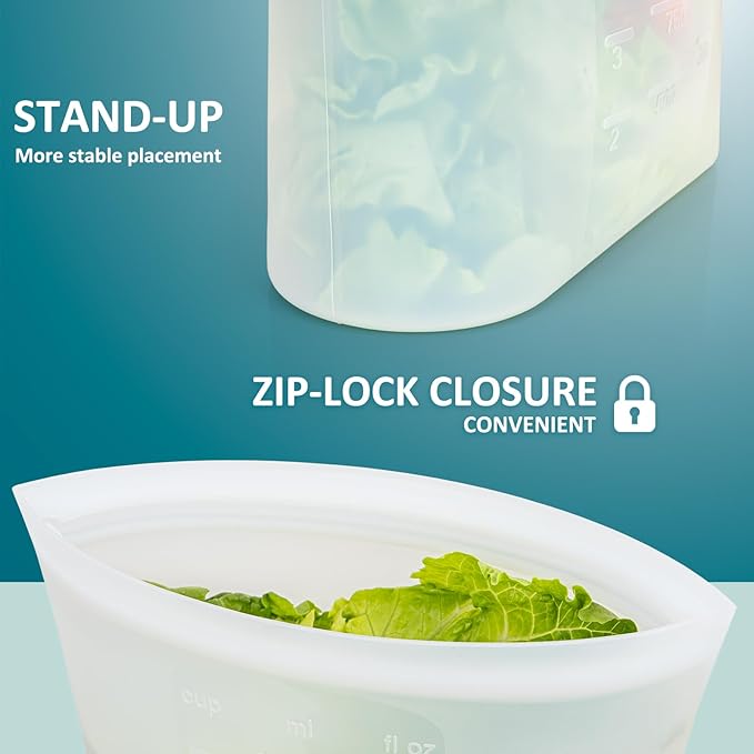 12-Pack Reusable Silicone Food Storage Bags, 100% Silicone Stand-Up Wide-Open Zip-Lock Reusable Storage Bags for Food, Freezer Microwave Oven Dishwasher Safe, Translucent, 4M 4S 4XS