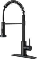 FORIOUS Black Kitchen Faucet with Pull Down Sprayer, Stainless Steel Commercial Single Handle Classic Spring Pull Out Kitchen Sink Faucet for Pot Filler, Farmhouse Camper Bar Laundry Room