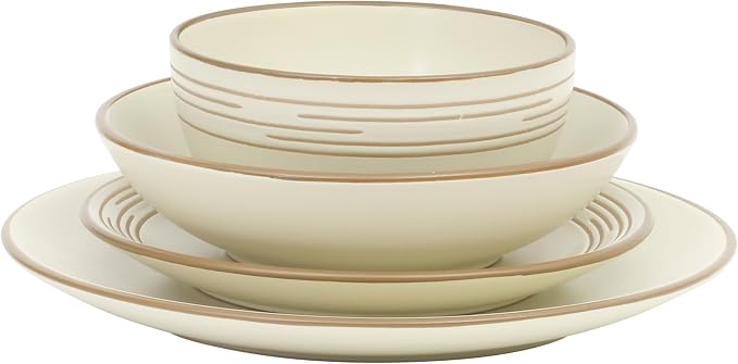 Gibson Home Chiswick House 16-Piece Stoneware Dinnerware Set, Round Plates and Bowls Set for 4, White with Wax Relief Embossed Rim Detail, Dishwasher Safe – Dinner Plate, Salad Plate & Cereal Bowl