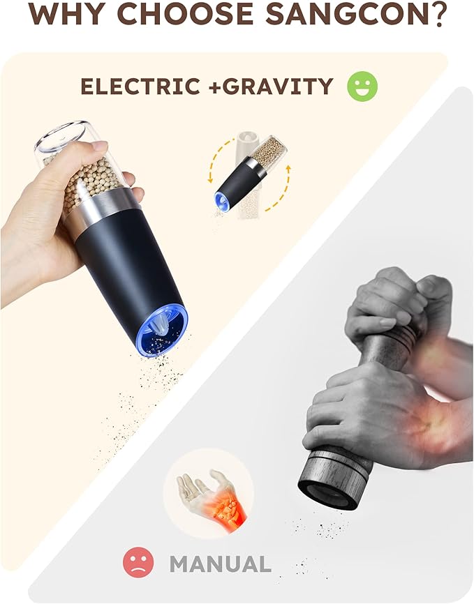 5 in 1 Blender and Food Processor & Large Capacity Gravity Electric Pepper and Salt Grinder Set