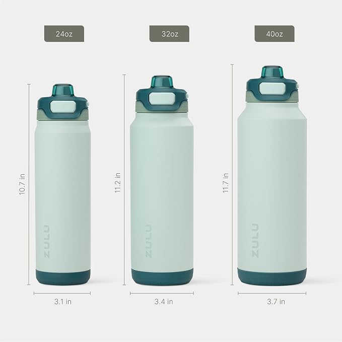 ZULU Powerfill Pro 32oz Stainless Steel Water Bottle with Quick Fill Lid, Triple Walled Vacuum Insulated Metal, Leak Proof Locking Lid, Sip and Chug, Reusable BPA Free, Evergreen
