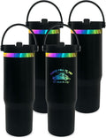 30 oz Tumbler Bulk with Handle and Straw, Vacuum Insulated Tumblers with Flip Straw and Top Handle, Leakproof Powder Coated Tumbler, Stainless Steel Travel Mug for Coffee Water (Black, 4 Pack)