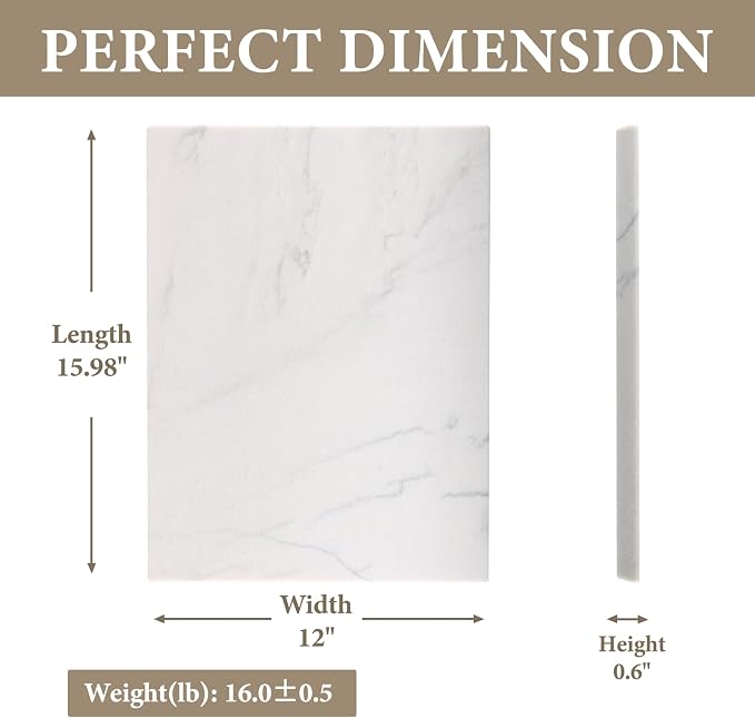 Koville Brazilian Natural Quartzite Cutting Board for Kitchen, 16x12inch Large Hand Crafted Marble Slab for Cheese, Charcuterie, Pastry Board - Wedding Gift, House Warming Gift
