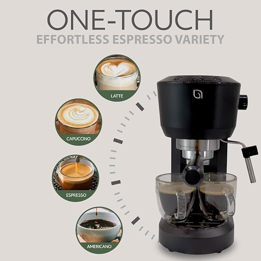 WILLOW Eco Series Espresso Machine 15 Bar with Milk Frother Steam Wand, Built-In Tamper & Hot Water Dispenser, 1350W Espresso Coffee Maker with 40oz Removable Water Tank for Cappuccino, Latte - BLACK