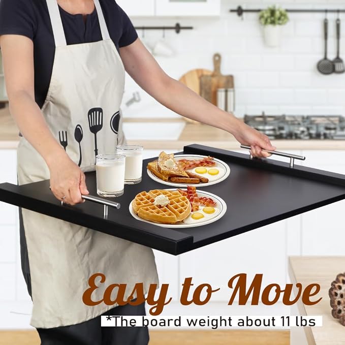 30"x22" Noodle Board Stove Cover for Electric & Gas Stoves, Natural Bamboo Ranges Stovetop Cover for Extra Counter Space, Also Sink Cover & Serving Tray (Black)