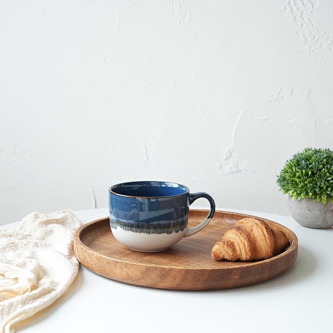 Bosmarlin Ceramic Coffee Mug Set of 4, 16 Oz, Jumbo Latte Mugs, Dishwasher and Microwave, Unique Reactive Glaze (Deep Blue, 16 Oz)